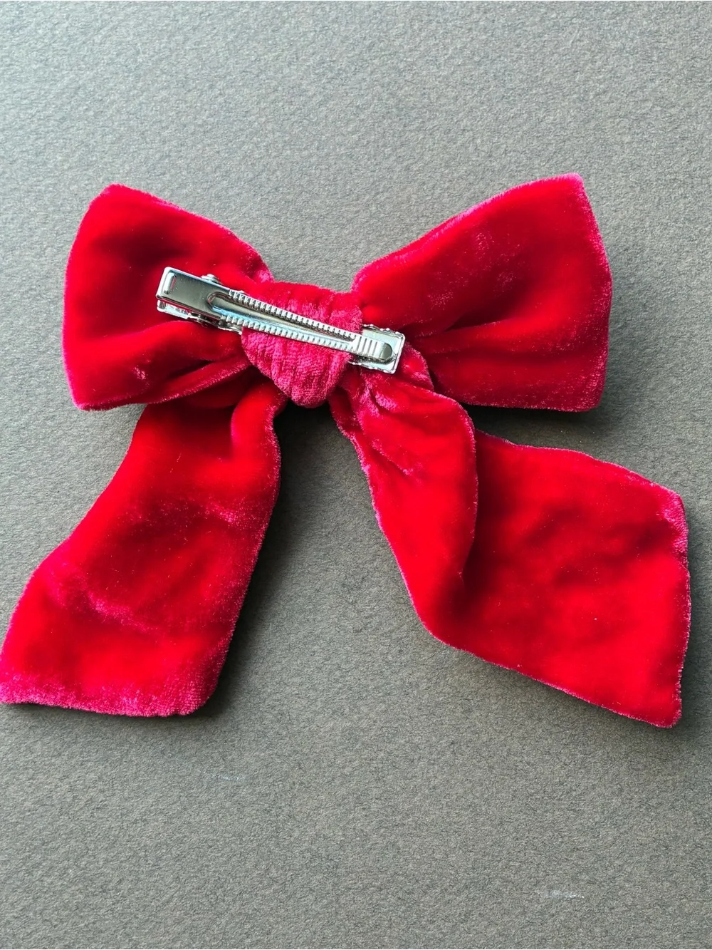 Handmade Red Velvet Bow on Alligator Clip with Minnie Mouse Charm